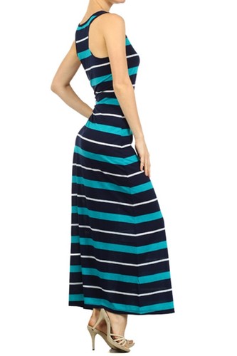 Maxi abito Racerback smanicato canotta righe lunghezza intera A63263-13 - Foto 5 di 9