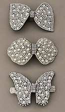 3pcs LIGHTWEIGHT BARRETTES CLEAR CRYSTALS  FAUX PEARLS FREE USA SHIPPING