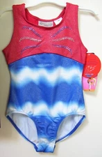 Danskin Freestyle Speed Dri Red White Blue Gymnastics Leotard Sz 4-5 or 6-6X