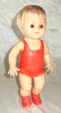 10 inch Tod-L-Dee Sun Rubber Co Girl Squeaker Doll in Red, Vintage