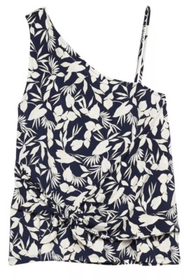 Haut Une épaule Banana Republic Imprimé Floral - Taille XL, Noir Et Blanc, Neuf Avec étiquette