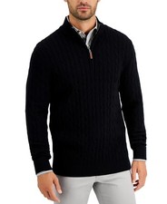 Club Room Men's Cable Knit Quarter-Zip Cotton Sweater Deep Black Size Large 75