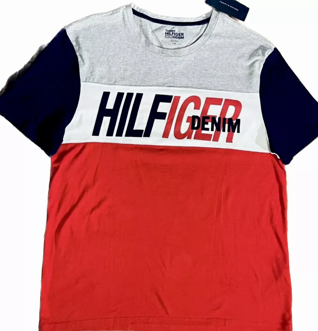 Tommy Hilfiger Denim Red White Blue Logo T Shirt Men's Large New | eBay