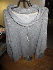 Women Cresent Drive Gray/Mauve Striped Cowl Neck  Long Sleeve Sweater Top 3 NWT