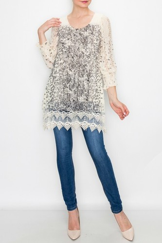 nwt ORIGAMI TUNIC blouse all LACE VINTAGE WESTERN lined CHEETAH shirt SM-XXXL - Picture 5 of 7