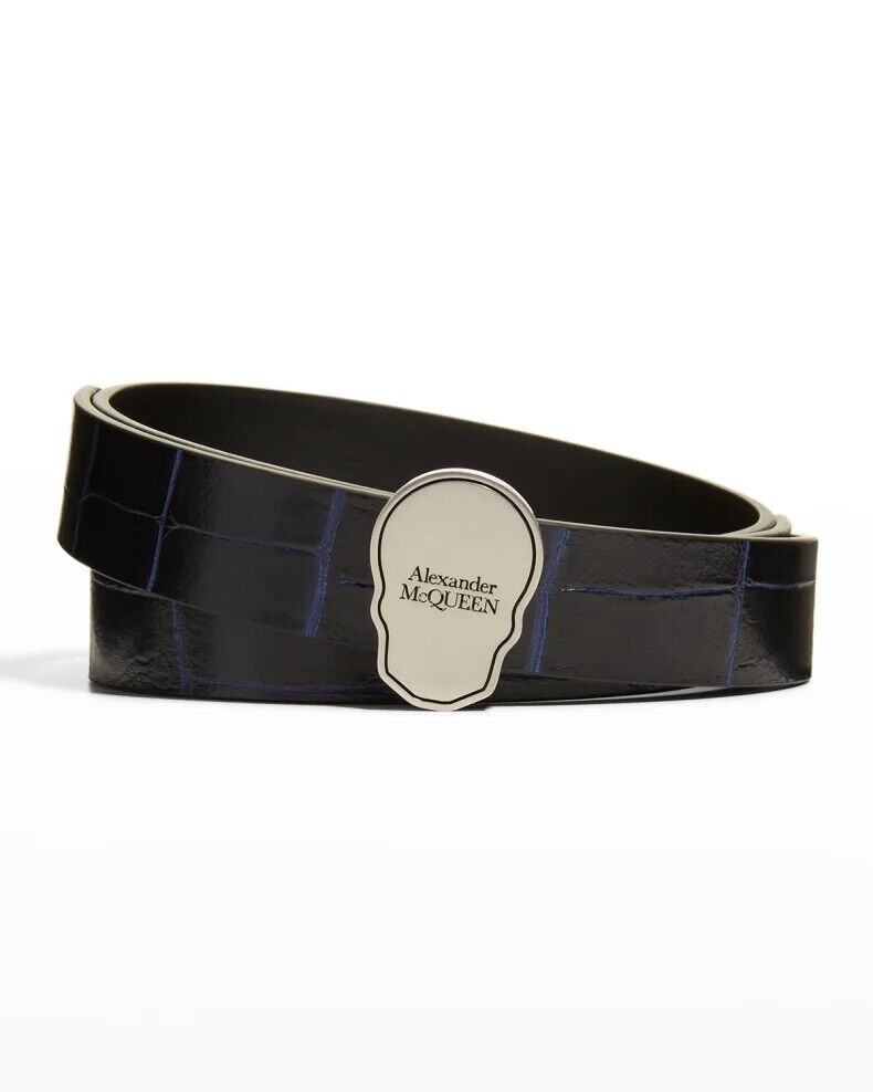 NWT Alexander Mcqueen Men's Logo Skull Leather Belt Black NWT Alexander Mcqueen Men's Logo Skull Leather Belt Black