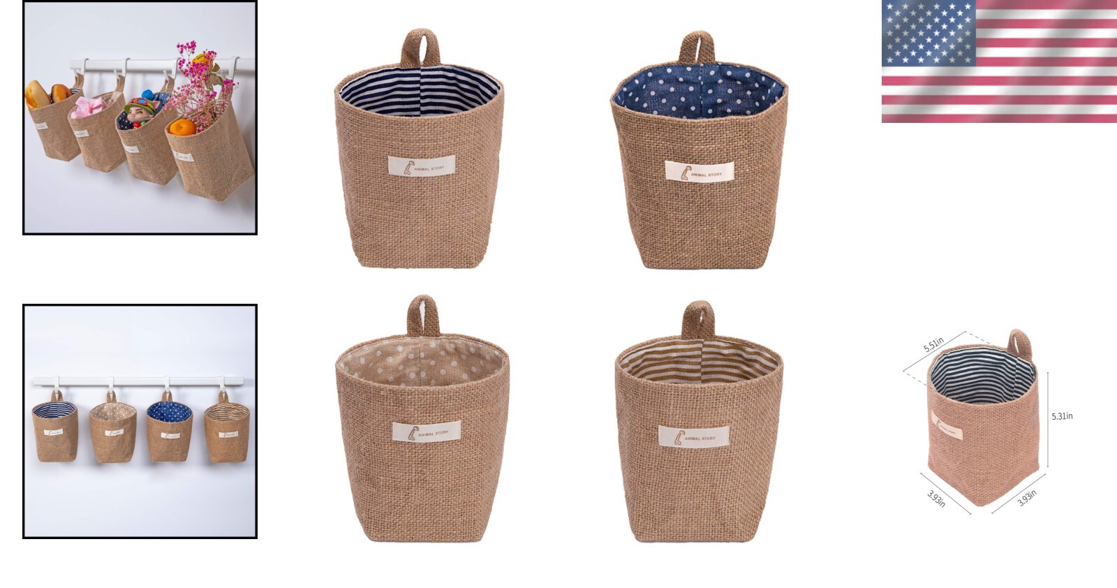 Versatile Cotton Linen Foldable Organizer Bags - 4 Unique Patterns Included