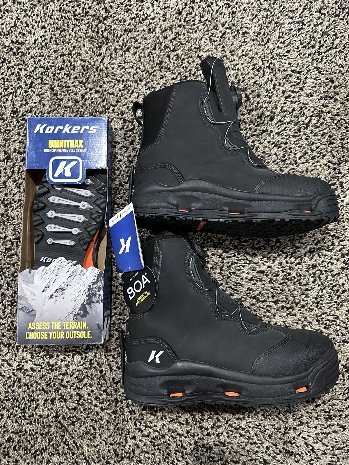 SIZE 12 KORKERS DEVILS CANYON WADING FISHING BOOT STUDDED+ KLING-ON RUBBER SOLES