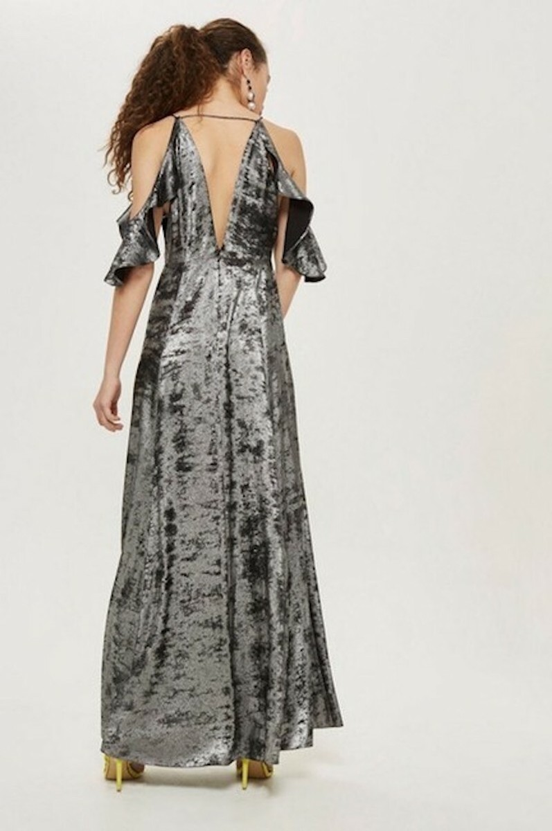 Topshop Womens Black Silver New Foil Cold Shoulder Maxi Formal Dress 2 XS |  eBay