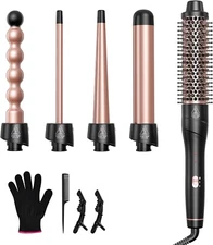 5 in 1 Curling Wand Set, Lopeie Curling Iron with New Upgraded Curling Brush