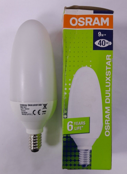 1X 9W (=40W) Osram Energiesparend Energieersparnis Cfl Kerze GlüHbirnen Ses E14-image
