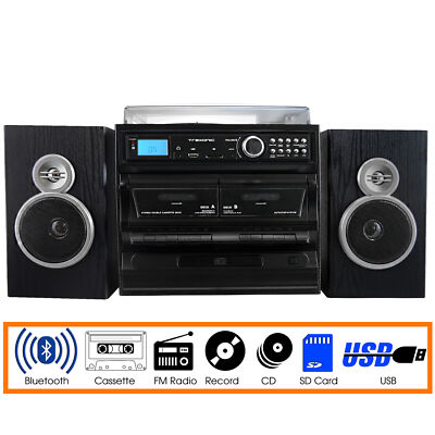 Trexonic 3-Speed Vinyl Turntable Home Stereo System with CD Player, Dual Casset