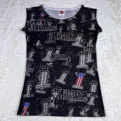 Harley Davidson Tank Top Women s Size XL Black Number 1 All Over Print