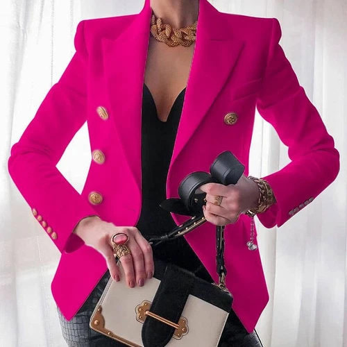 Damen zweireihiger Anzug Blazer Mantel Langarm Revers formelle Jacke Outwear - Bild 16 von 27