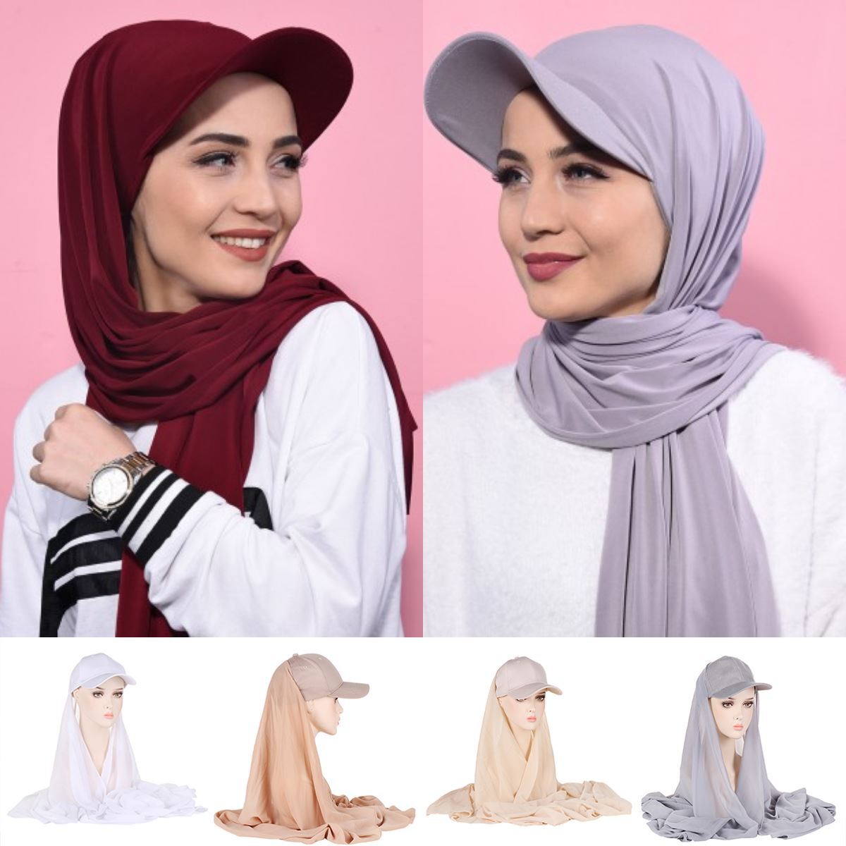 Sports Hijab With Baseball Cap Integrated Sun Visor Hat Scarf