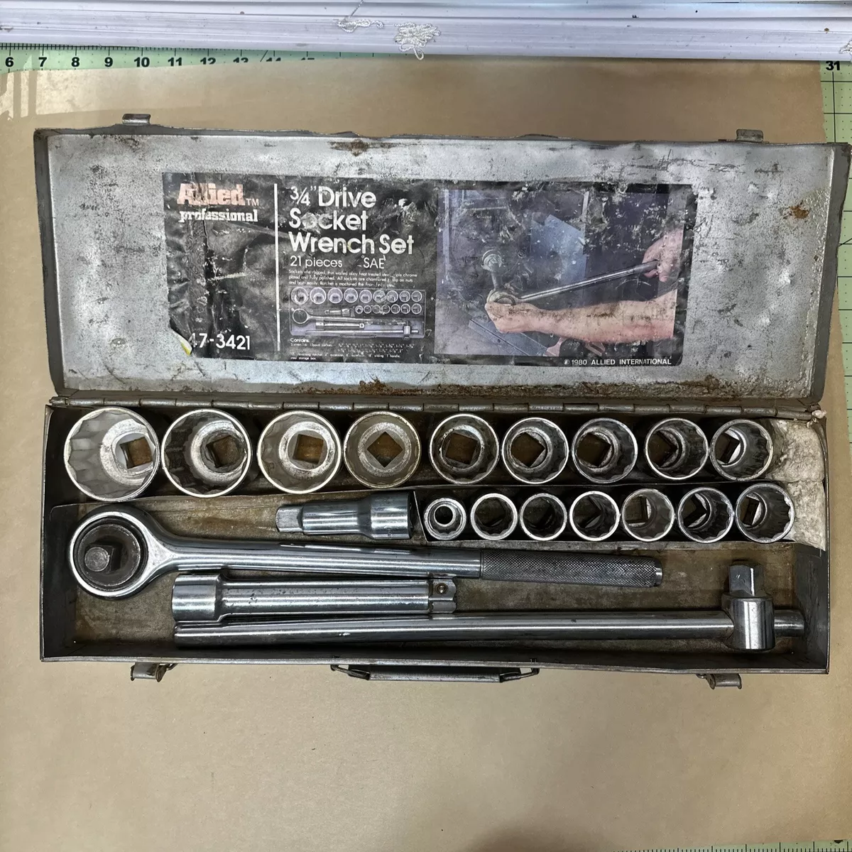 Vintage Allied Profess 3 4 Drive Socket Wrench Set 47 3421 3 4 2 Ratchet