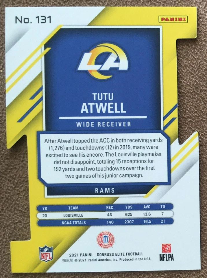 Tutu Atwell 2021 Panini Elite Status Die-Cut Rookie #131 /24 Rams Parallel RC - Image 3 of 4