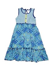 Jona Michelle Girls Blue Lace Ruffle Skirt Boho Bohemian Geo Tank Dress Sz 10