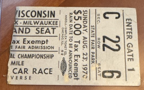 1970 State Fair Park Milwaukee Auto Race Ticket | eBay