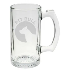 Pit Bull Dog Breed Pride Hand Etched Mug 16 ounce Beer Stein Glass Cup