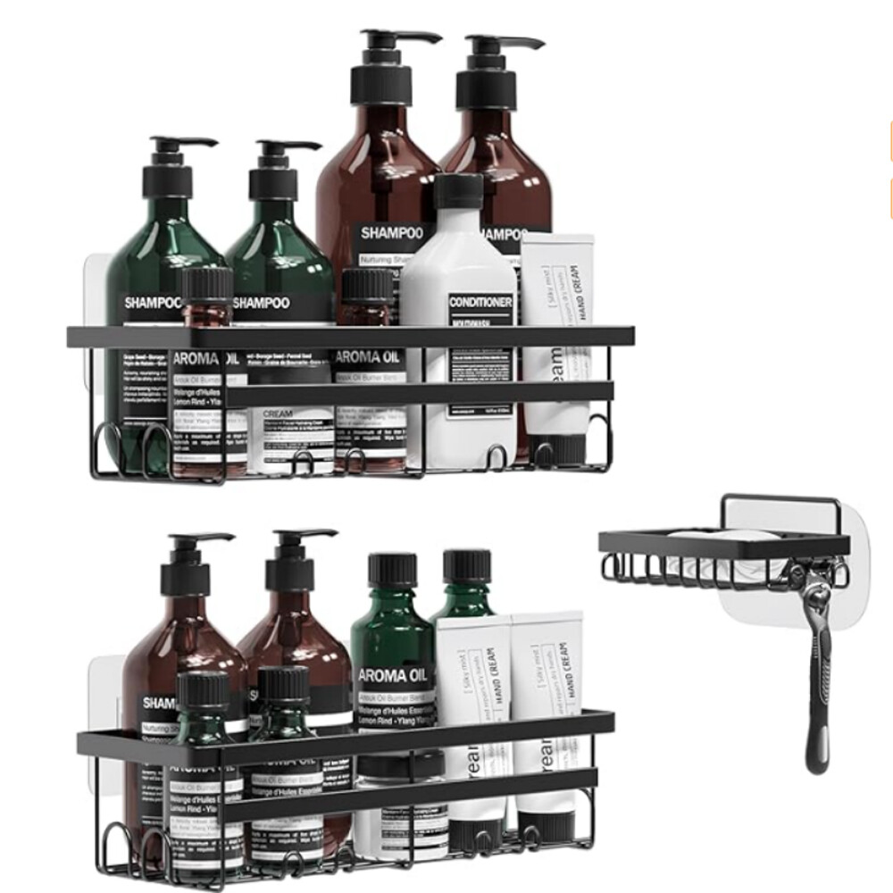 ZREE Bohrfreies Duschregal, 3-teiliges Badregal für Shampoo und Duschgel