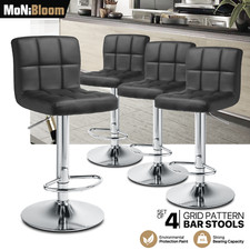 Black Set of 4 Adjustable Bar Stools PU Leather Seat Counter Height Dining Chair