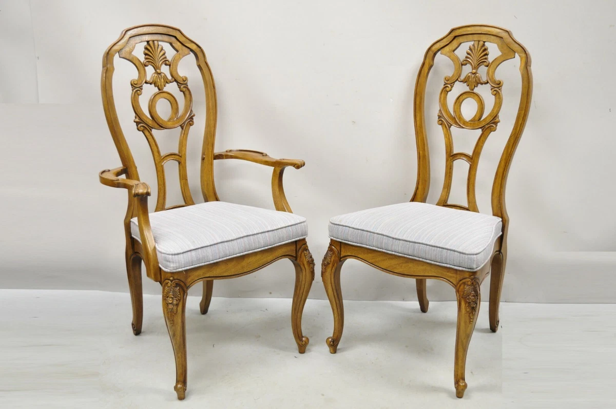Vintage Italian Baroque Style Carved Wood Dining Chairs Set of 6