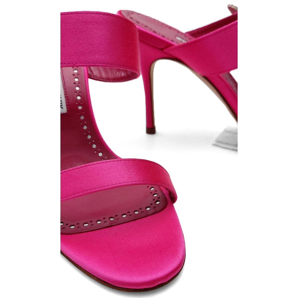 Manolo Blahnik Chivela Pink Satin Sandals Crystal Embellishments