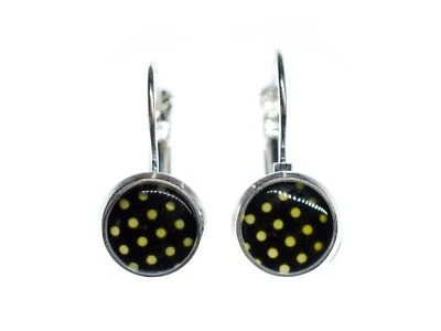 Polka Dots Cabochon Rockabilly Miniblings Ohrringe Pünktchen schwarz weiß Punkte - Bild 1 von 4