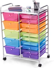 GOFLAME 15-Drawer Rolling Storage Cart, Multipurpose Movable Organizer Cart