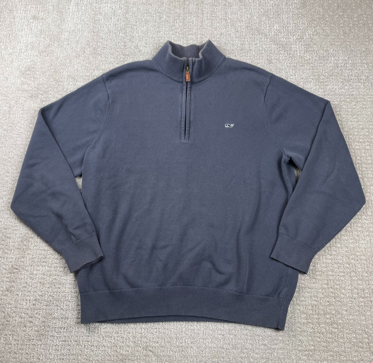 Vineyard Vines Sweater Mens Large Gray Knit Cotton 1/4 Zip Pullover Preppy Golf