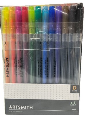 48 Count Artsmith Dual Tip Markers Fine Tip & Brush Water-based New