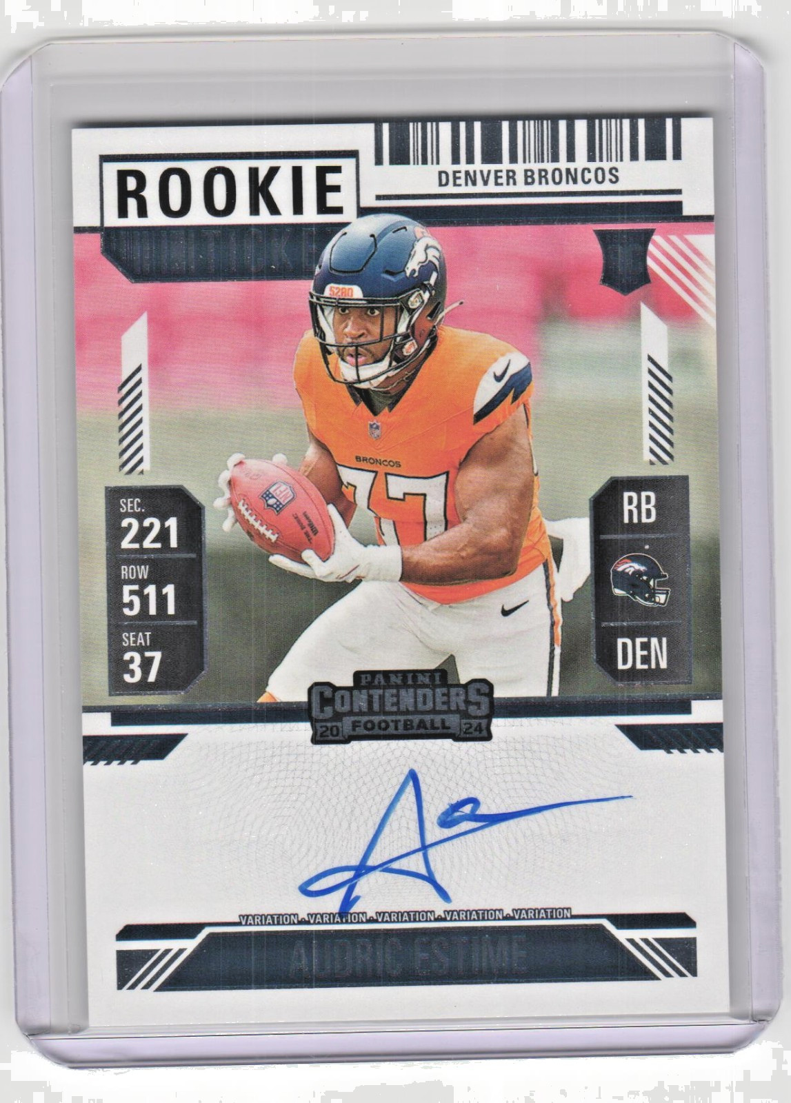 AUDRIC ESTIME 2024 CONTENDERS ROOKIE TICKET VARIATION RC AUTO DENVER BRONCOS