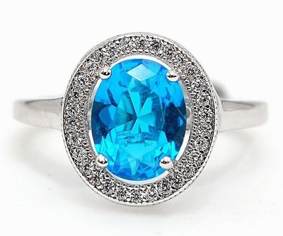 2CT Heat Treated Blue Topaz 925 Solid Sterling Silver Ring Sz 7 NB1-2