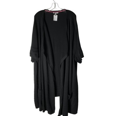 Isaac Mizrahi Live! Cascade-Front Sweater Cardigan A396838 Black Plus Size 5X