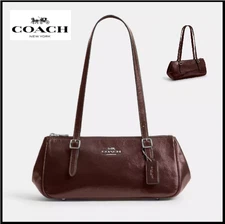 COACH CBJ05 Asher Shoulder Bag Maple Brown Shiny Crinkle Leather Outlet New