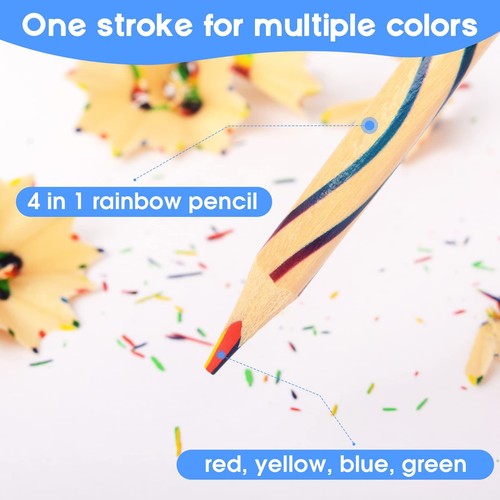 ThEast 60 Pieces Rainbow Colored Pencils, 4 Color in 1 Rainbow Pencils for Ki... - Picture 3 of 7