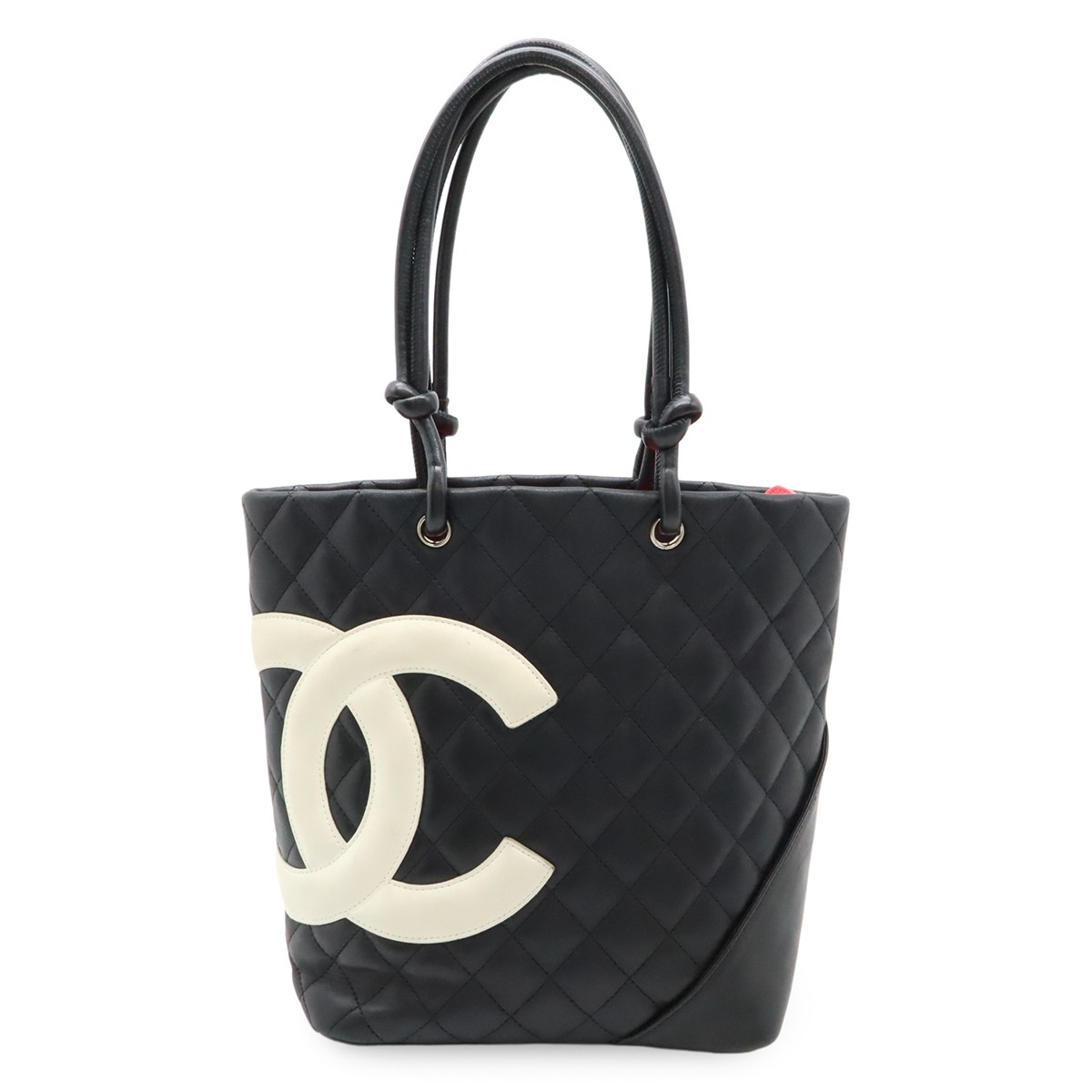 CHANEL Cambon Medium Tote in Soft Calf Leather Black White A25167