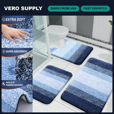 3-Piece Microfiber Bath Rug Set, Absorbent Bathroom Mats, Navy Color, Soft  Dur