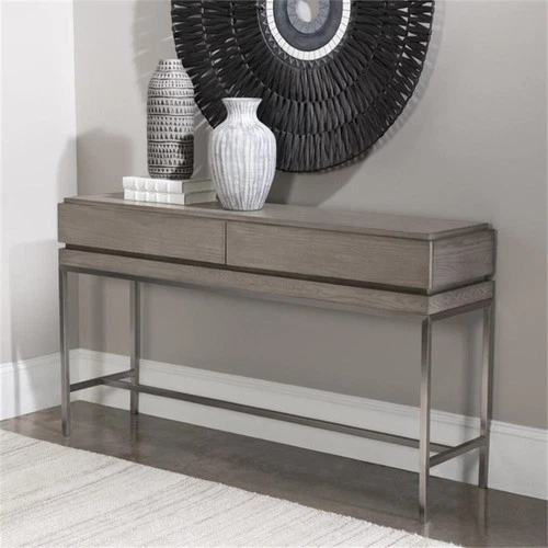 Uttermost Kamala Oak MDF and Stainless Steel Console Table in Mushroom Gray - Picture 3 of 8