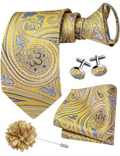 Zipper Ties for Men Pre-Tied Tie Set Silk Paisley Adjustable Necktie Yellow