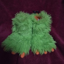 Wonder Nation Green Orange Monster Faux Fur Slip-On Slippers Kids 7-8