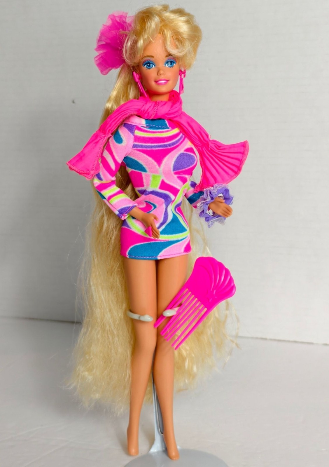 Barbie Total Hair Doll Blonde Long Crimped Hair 1991 Retro Outfit #1112 Mattel 1