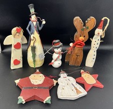 8 Primitive Wood Resin Folk Rustic Cottage Christmas Farmhouse Decor Ornaments