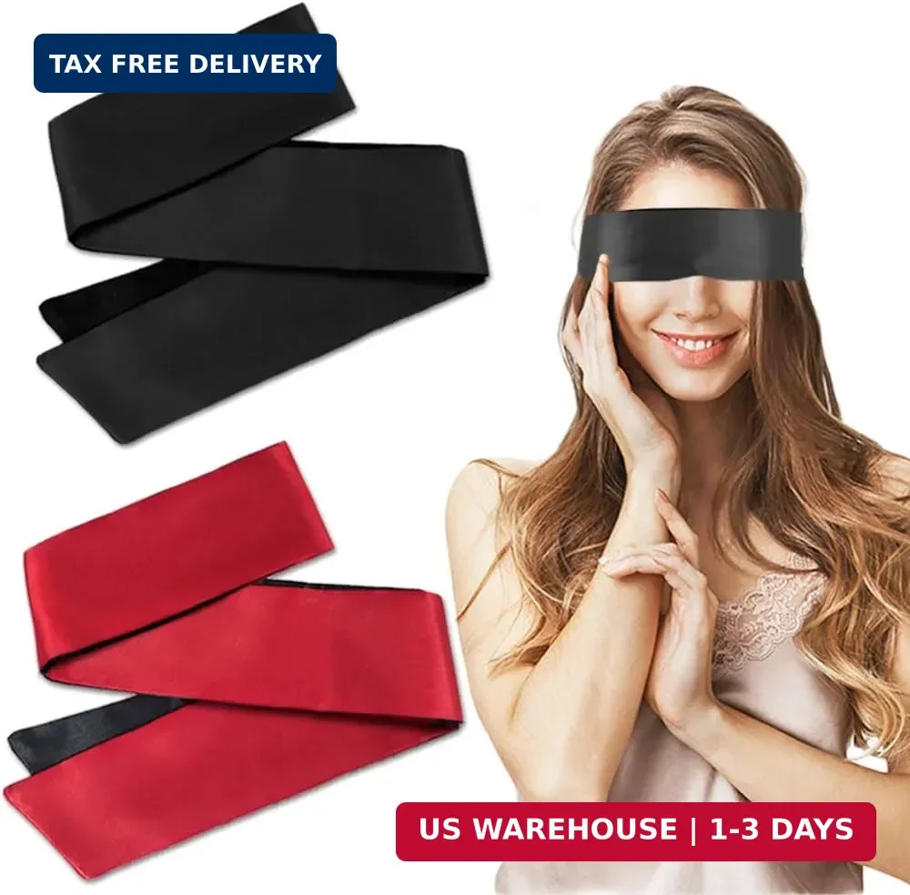 2 Pcs Satin Blindfold Eye Mask Black Red Soft Sleep Cover Travel Couples Adults