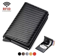 Men's Carbon Fiber Leather Wallet RFID Blocking Slim Bifold Credit Card Holder