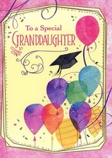 Nine Watercolor Balloons Inside Pink Border Graduation Card for Granddaughter