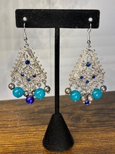 Silver Tone Filigree Chandelier Dangle Earrings