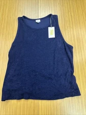 Women's Terry Tank Top - A New Day Navy Blue Size XL