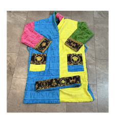 Versace Medusa Logo Multicolor Terry Cotton Belted Robe One Size